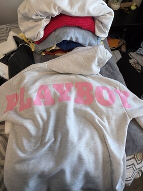 Missguided + Gray Hoodie with Pink PLAYBOY Back Logo